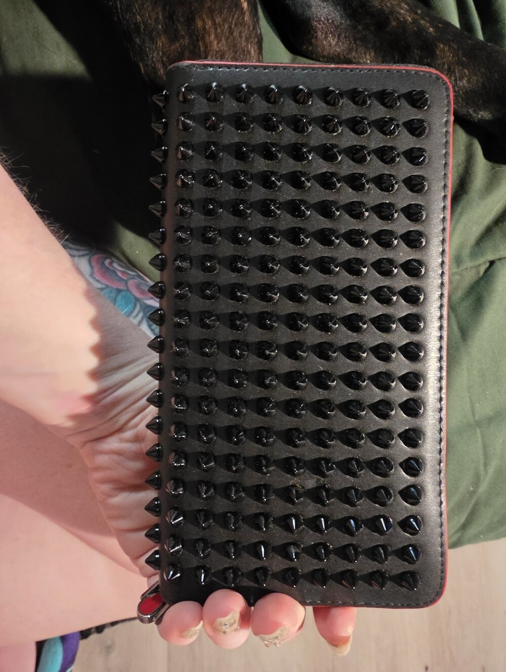 USED...Christian Louboutin Black Spiked Leather Zipper Wallet - Picture 5 of 16